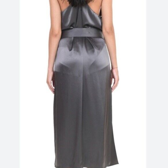 NWT Halston Heritage Silver Gray Racerback Satin Slip‎ Midi Dress Size S $295.00 - Picture 2 of 16
